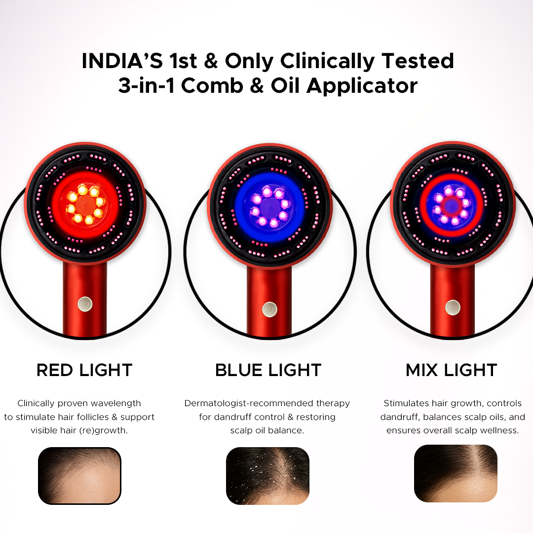 3-in-1 Red Light Therapy Scalp Massager for Hair Growth | Vibration & Comb Function | Upgraded Design with 6-Month Warranty